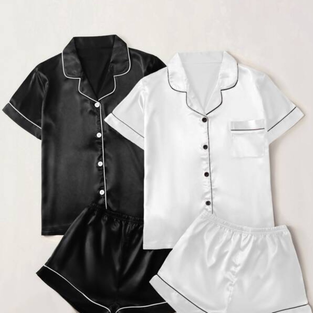 Satin Contrast Binding PJS BLACK SIZE Large